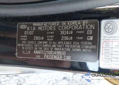 2008 Kia Spectra Ex from USA, damaged, VIN KNAFE121085498610